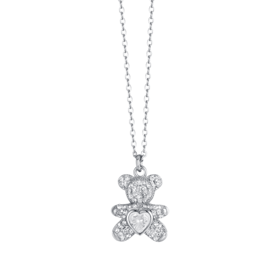 COLLIER EN ACIER POUR FEMME AVEC OURSON ET CRISTAUX BLANCS