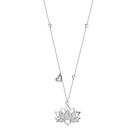 COLLIER FEMME EN ACIER AVEC FLEUR DE LOTUS ET CRISTAUX BLANCS