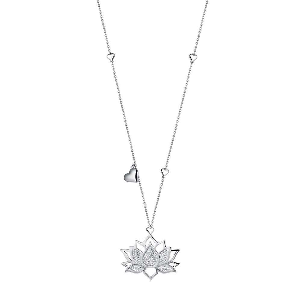 COLLIER FEMME EN ACIER AVEC FLEUR DE LOTUS ET CRISTAUX BLANCS