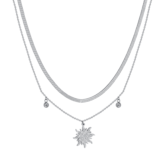 COLLIER SOLEIL EN ACIER AVEC CRISTAUX BLANCS POUR FEMMES