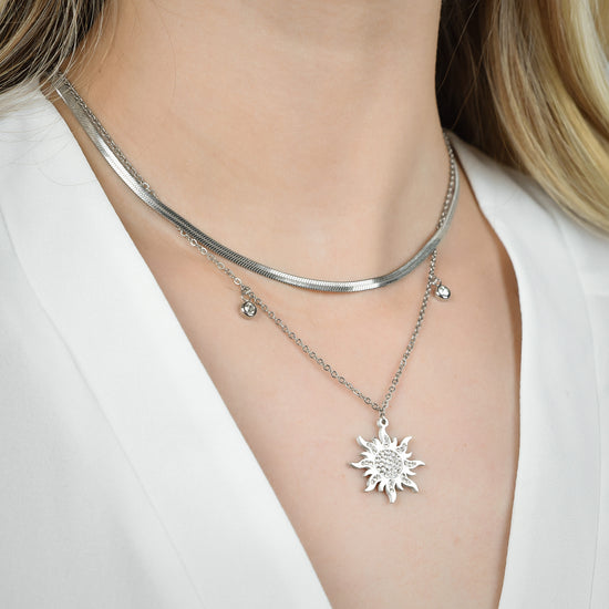 COLLIER SOLEIL EN ACIER AVEC CRISTAUX BLANCS POUR FEMMES