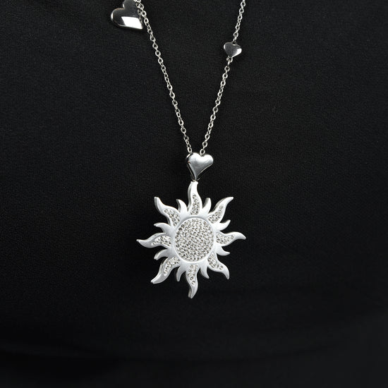 COLLIER SOLEIL EN ACIER AVEC CRISTAUX BLANCS POUR FEMMES