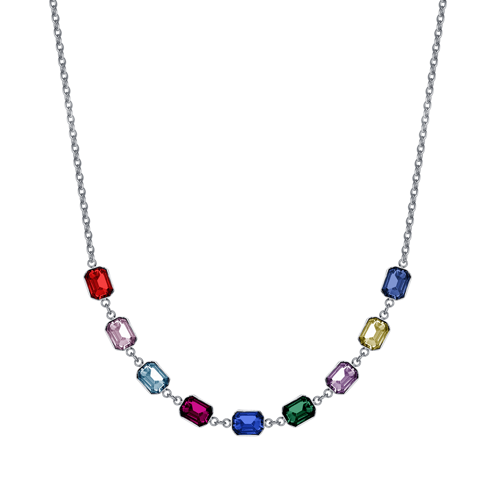 COLLIER EN ACIER POUR FEMMES AVEC CRISTAUX MULTICOLORES