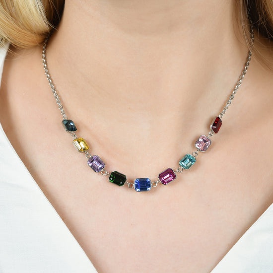 COLLIER EN ACIER POUR FEMMES AVEC CRISTAUX MULTICOLORES