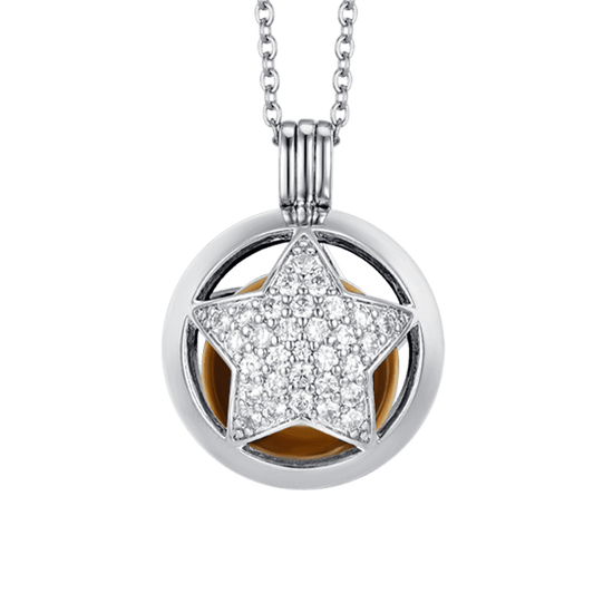 COLLIER D'APPEL D'ANGES EN ÉTOILE EN ACIER AVEC CRISTAUX BLANCS