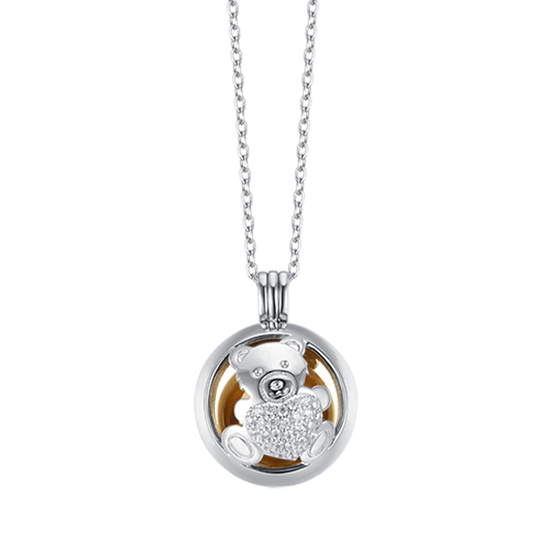 COLLIER D'APPEL D'ANGE EN ACIER AVEC OURS EN PELUCHE ET CRISTAUX BLANCS