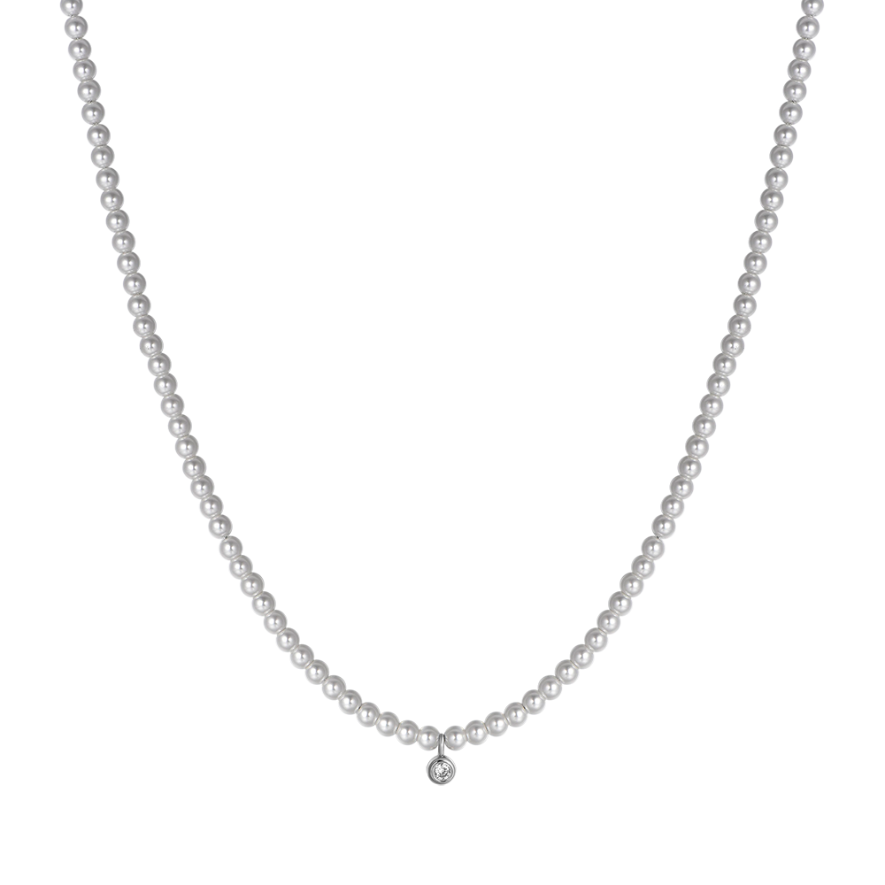 COLLIER FEMME EN ACIER AVEC PERLES ET CRISTAL BLANC