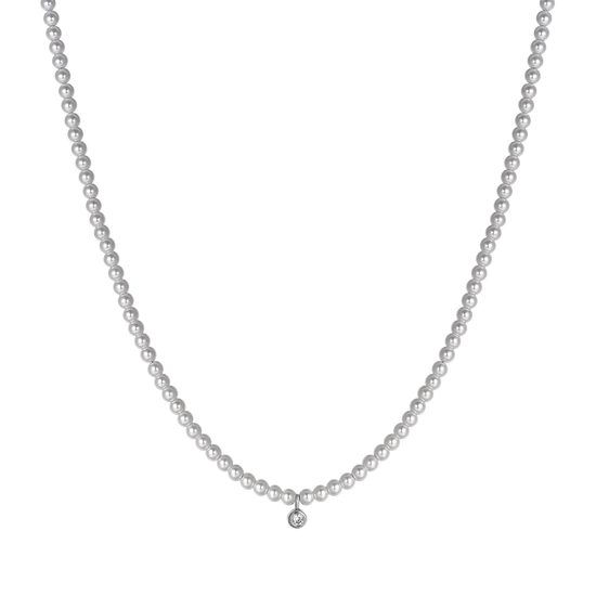 COLLIER FEMME EN ACIER AVEC PERLES ET CRISTAL BLANC