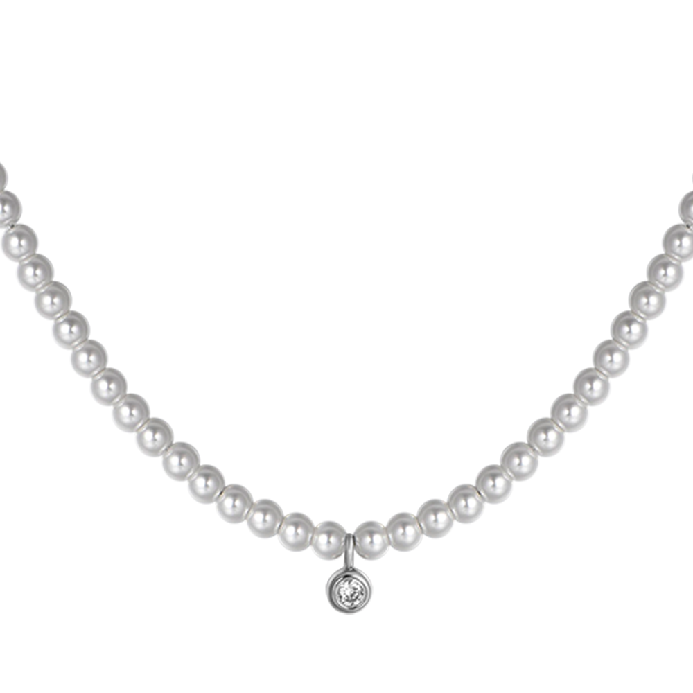 COLLIER FEMME EN ACIER AVEC PERLES ET CRISTAL BLANC