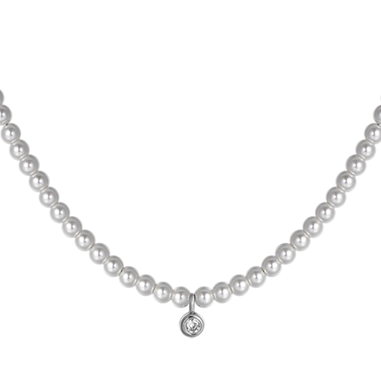 COLLIER FEMME EN ACIER AVEC PERLES ET CRISTAL BLANC