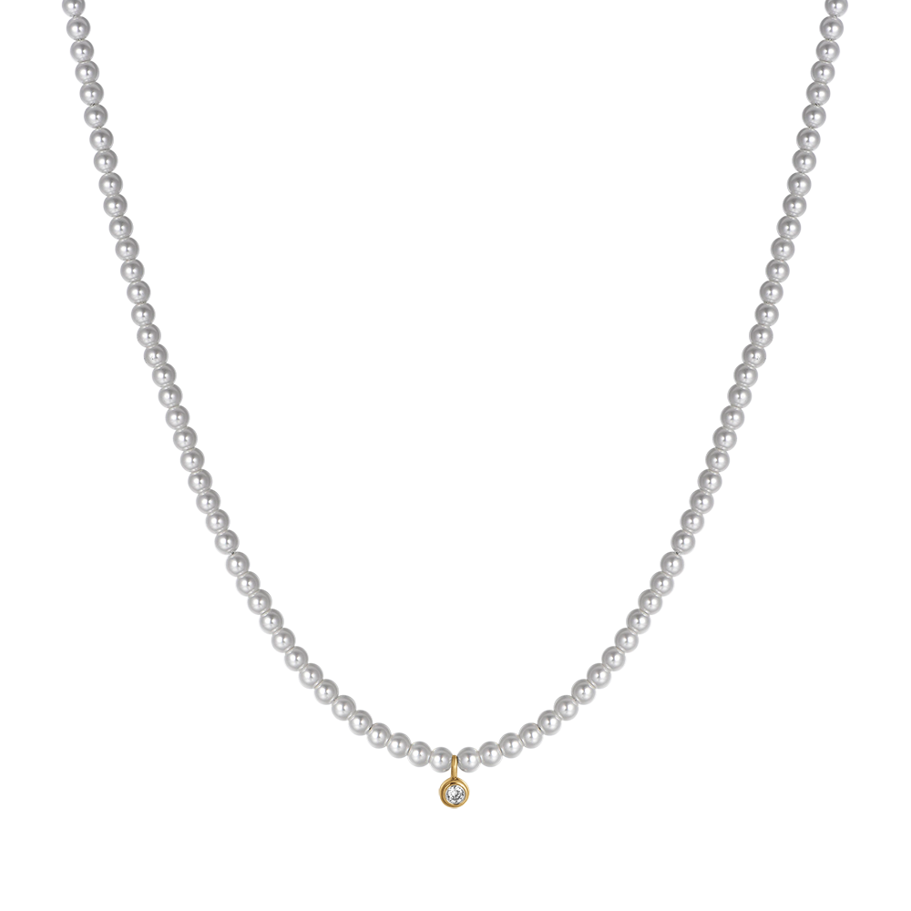 COLLIER FEMME EN ACIER DORÉ IP AVEC PERLES ET CRISTAL BLANC