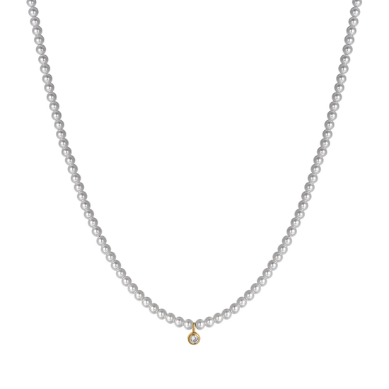 COLLIER FEMME EN ACIER DORÉ IP AVEC PERLES ET CRISTAL BLANC