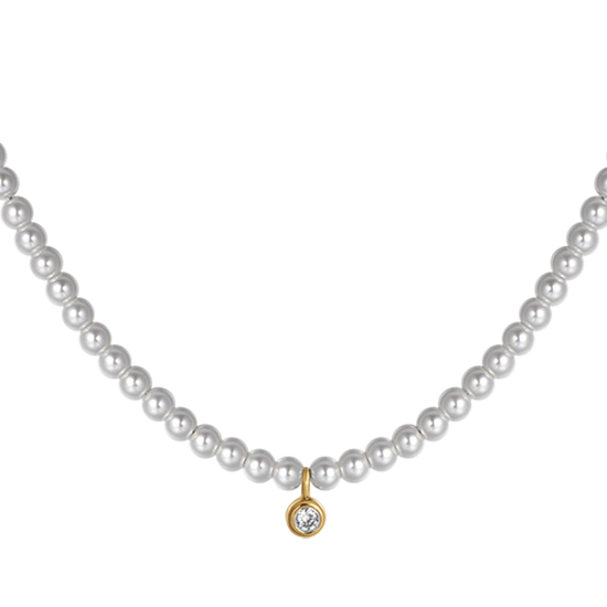 COLLIER FEMME EN ACIER DORÉ IP AVEC PERLES ET CRISTAL BLANC