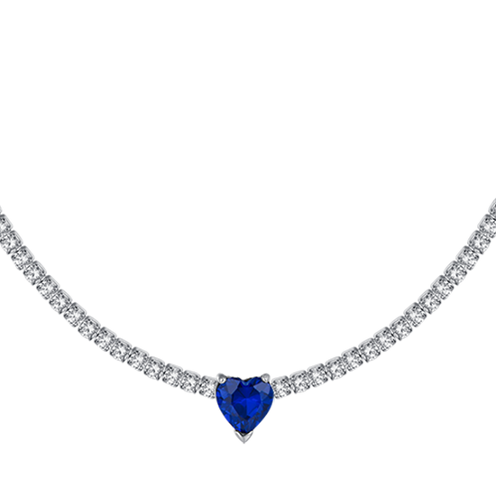 COLLIER DE TENNIS EN ACIER POUR FEMMES AVEC CRISTAUX BLANCS ET COEUR EN CRISTAL BLEU