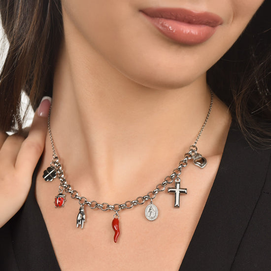 COLLIER EN ACIER POUR FEMMES AVEC BRELOQUES