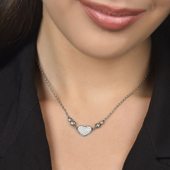 COLLIER CŒUR EN ACIER POUR FEMME AVEC CRISTAUX BLANCS