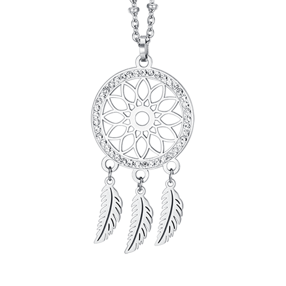 COLLIER ATTRAPE-RÊVES EN ACIER POUR FEMME AVEC CRISTAUX BLANCS