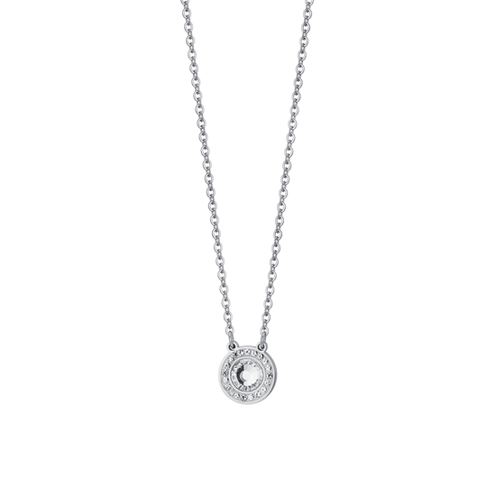 COLLIER EN ACIER POUR FEMMES, ÉLÉMENT EN CRISTAL BLANC