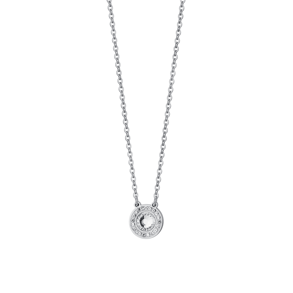 COLLIER EN ACIER POUR FEMMES, ÉLÉMENT EN CRISTAL BLANC