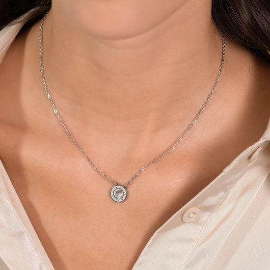 COLLIER EN ACIER POUR FEMMES, ÉLÉMENT EN CRISTAL BLANC