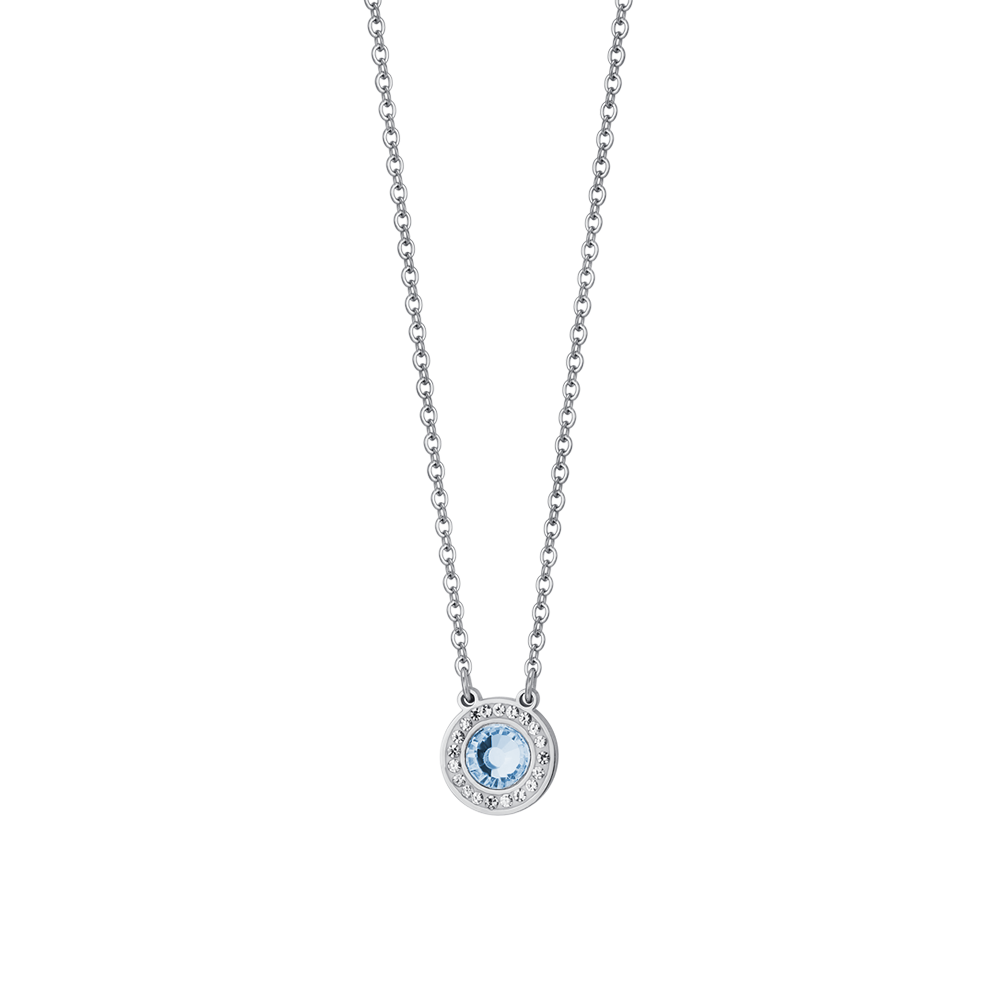 COLLIER FEMME EN ACIER ÉLÉMENT CRISTAL AIGUE-MARINE ET CRISTAUX BLANCS