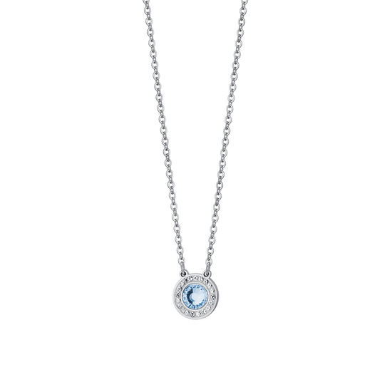 COLLIER FEMME EN ACIER ÉLÉMENT CRISTAL AIGUE-MARINE ET CRISTAUX BLANCS