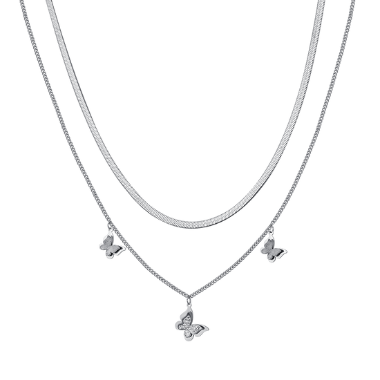 COLLIER PAPILLON EN ACIER AVEC CRISTAUX BLANCS POUR FEMMES