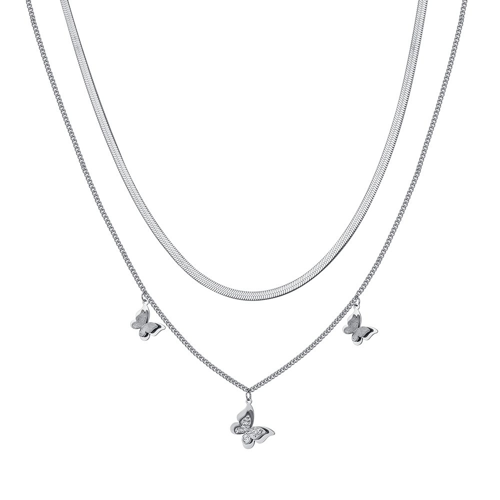 COLLIER PAPILLON EN ACIER AVEC CRISTAUX BLANCS POUR FEMMES