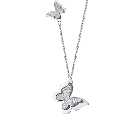 COLLIER PAPILLON EN ACIER AVEC CRISTAUX BLANCS POUR FEMMES