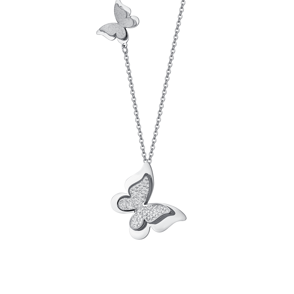 COLLIER PAPILLON EN ACIER AVEC CRISTAUX BLANCS POUR FEMMES