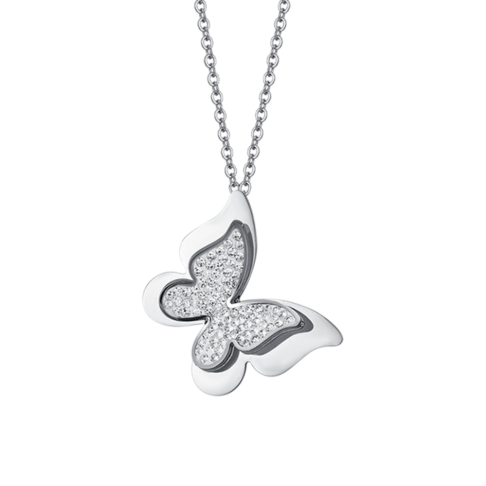 COLLIER PAPILLON EN ACIER AVEC CRISTAUX BLANCS POUR FEMMES