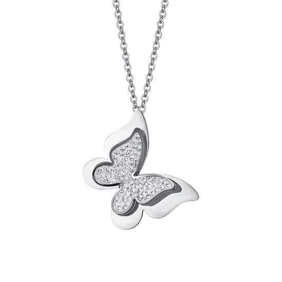 COLLIER PAPILLON EN ACIER AVEC CRISTAUX BLANCS POUR FEMMES