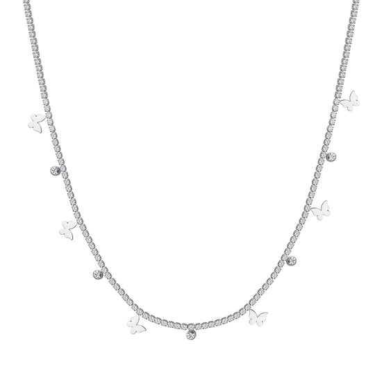 COLLIER DE TENNIS EN ACIER POUR FEMMES AVEC CRISTAUX BLANCS ET PAPILLONS