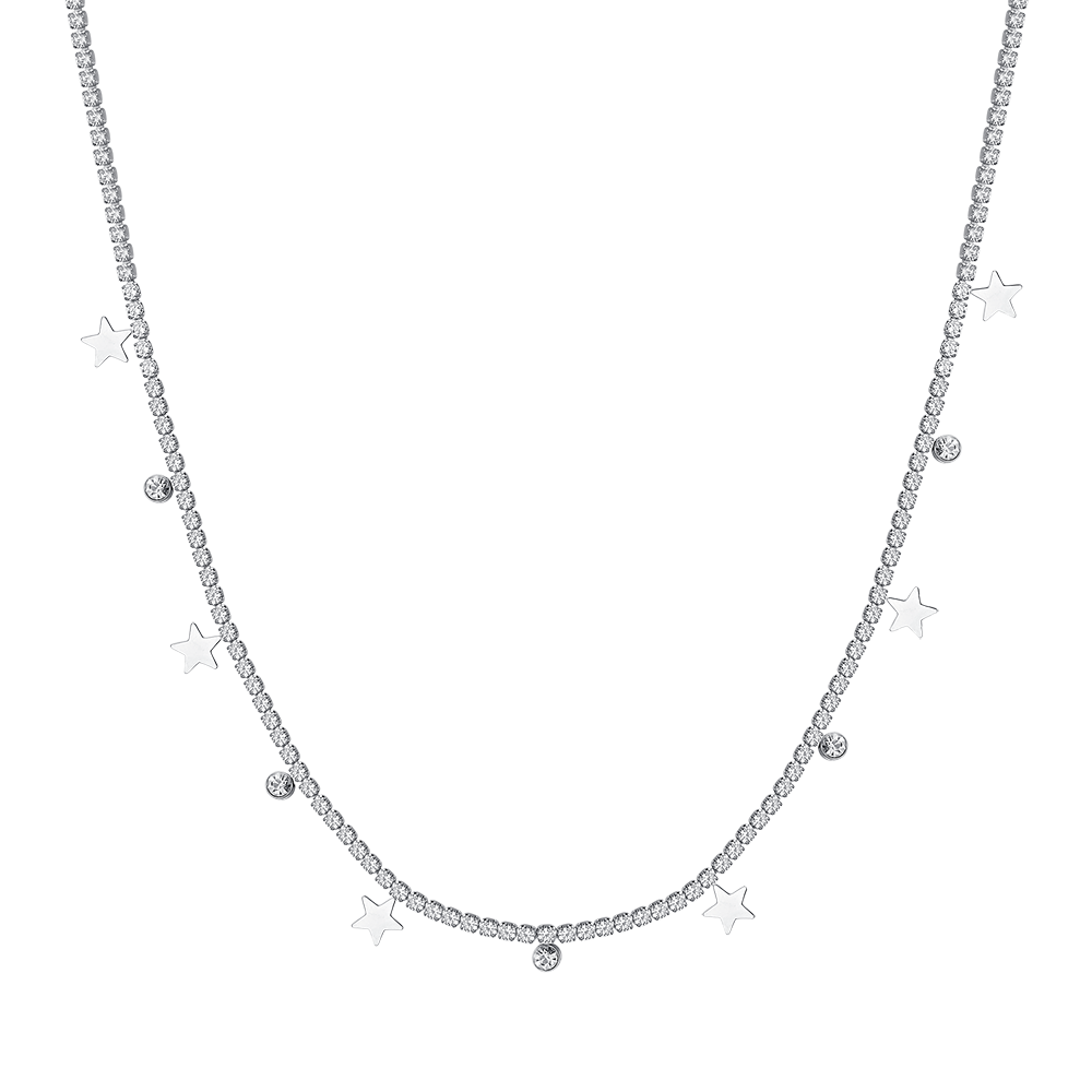 COLLIER DE TENNIS EN ACIER POUR FEMMES AVEC CRISTAUX BLANCS ET ÉTOILES