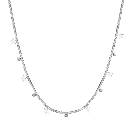 COLLIER DE TENNIS EN ACIER POUR FEMMES AVEC CRISTAUX BLANCS ET ÉTOILES