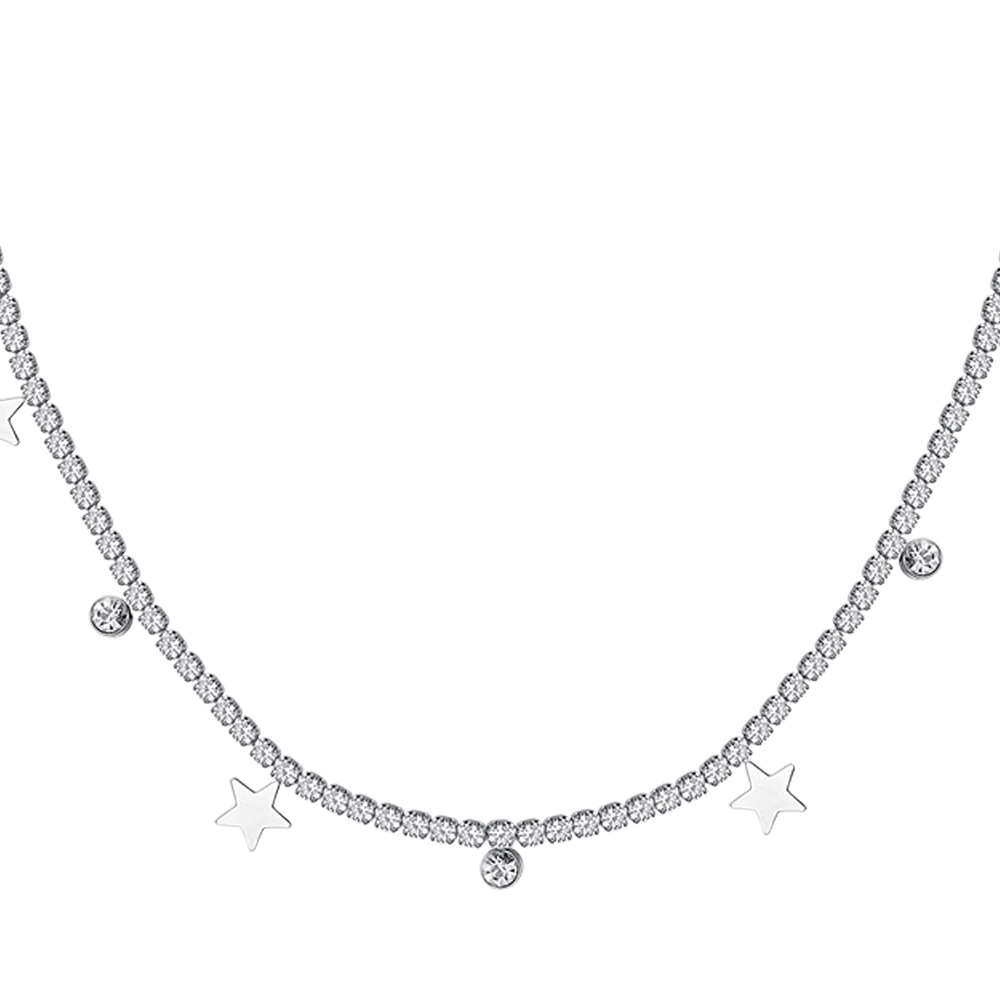 COLLIER DE TENNIS EN ACIER POUR FEMMES AVEC CRISTAUX BLANCS ET ÉTOILES