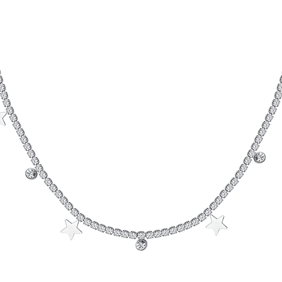 COLLIER DE TENNIS EN ACIER POUR FEMMES AVEC CRISTAUX BLANCS ET ÉTOILES