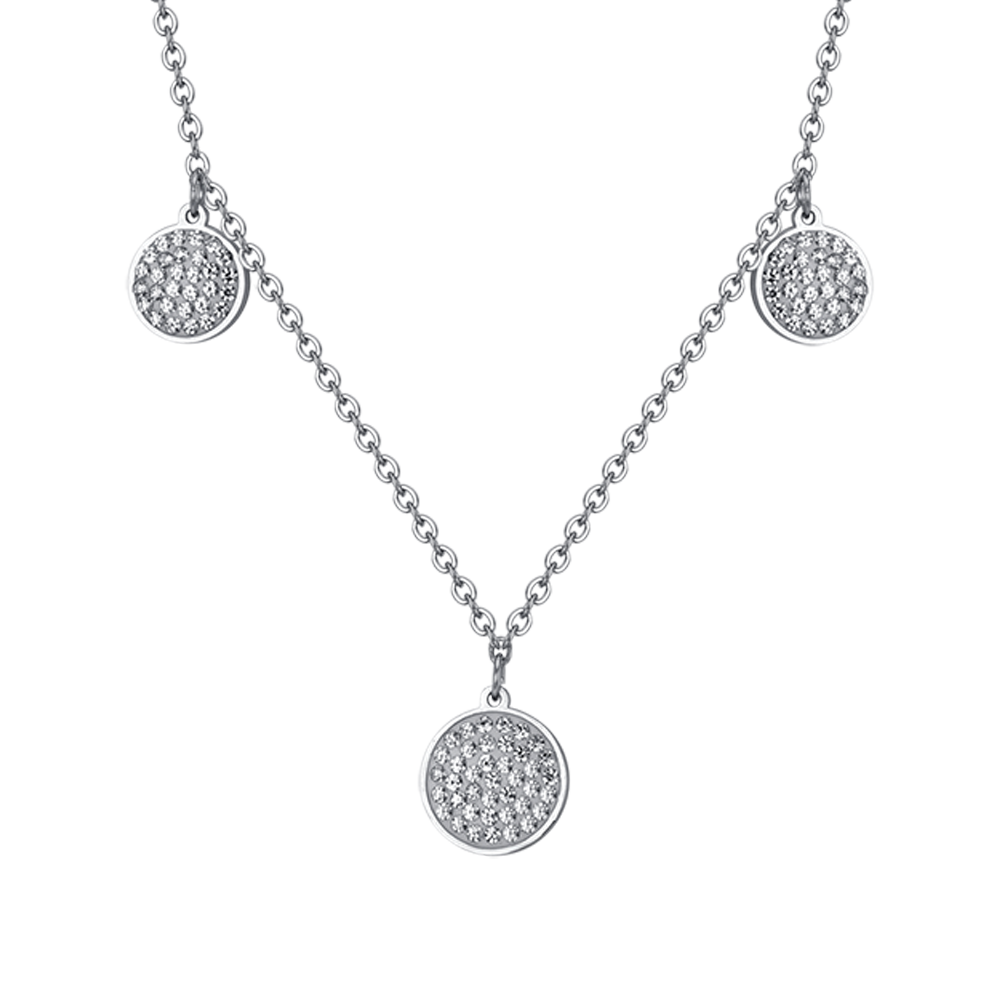 COLLIER FEMME EN ACIER ÉLÉMENTS RONDS AVEC CRISTAUX BLANCS