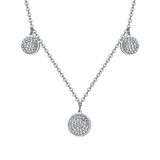 COLLIER FEMME EN ACIER ÉLÉMENTS RONDS AVEC CRISTAUX BLANCS