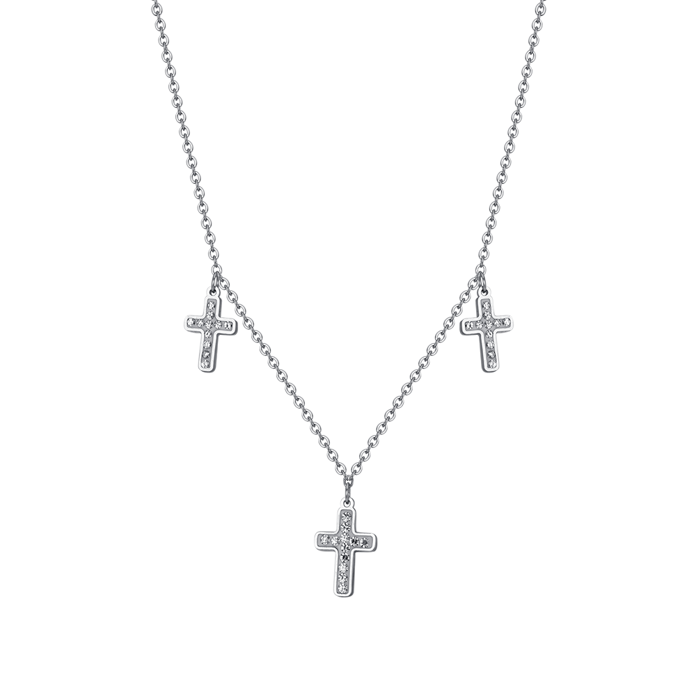 COLLIER FEMME EN ACIER CROIX AVEC CRISTAUX BLANCS Luca Barra