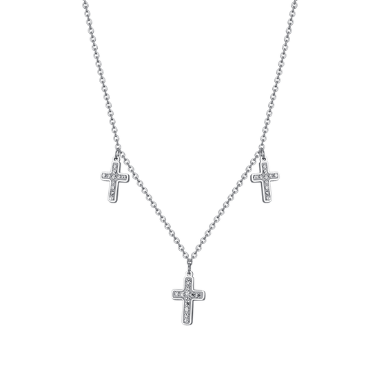 COLLIER FEMME EN ACIER CROIX AVEC CRISTAUX BLANCS Luca Barra