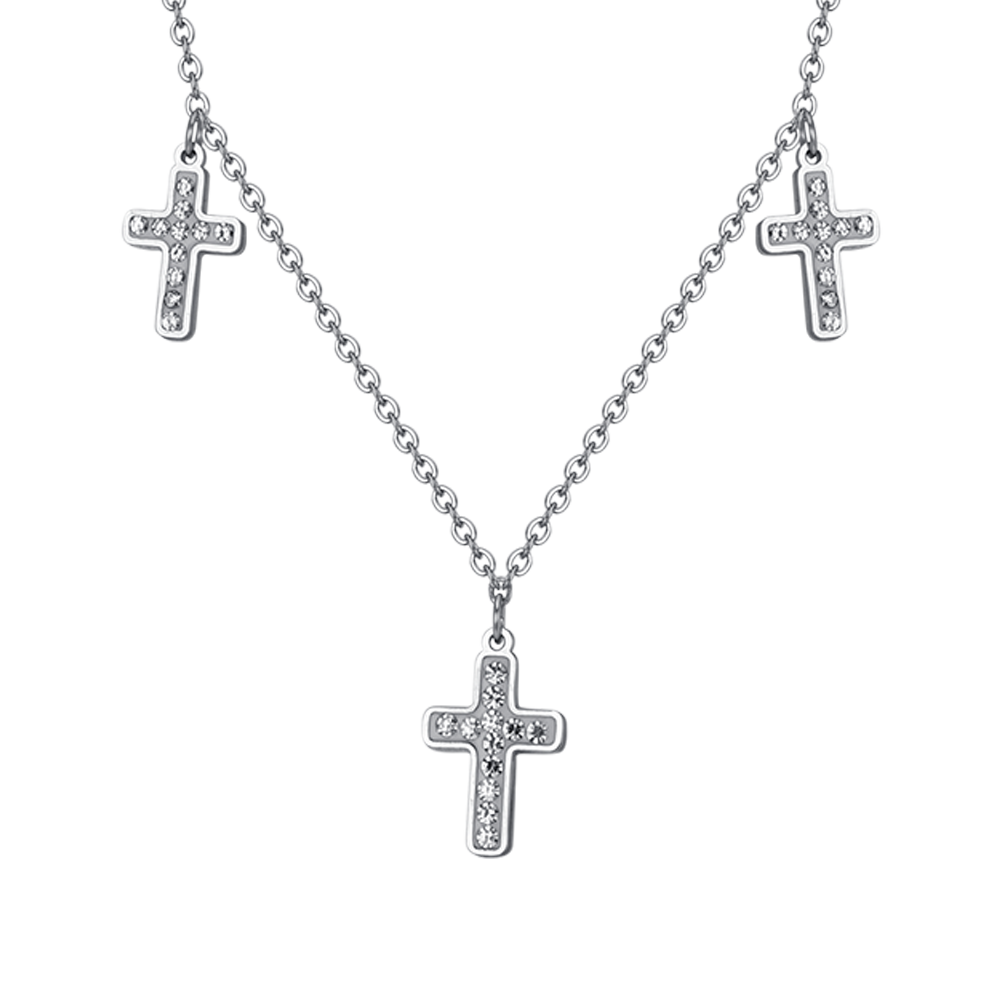 COLLIER POUR FEMMES AVEC CROIX EN ACIER ET CRISTAUX BLANCS