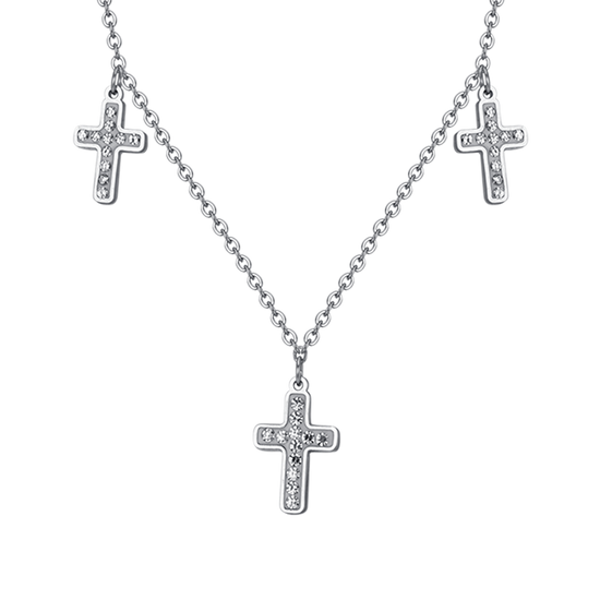 COLLIER POUR FEMMES AVEC CROIX EN ACIER ET CRISTAUX BLANCS