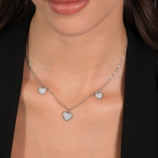 COLLIER POUR FEMME EN COEURS D'ACIER AVEC CRISTAUX BLANCS Luca Barra