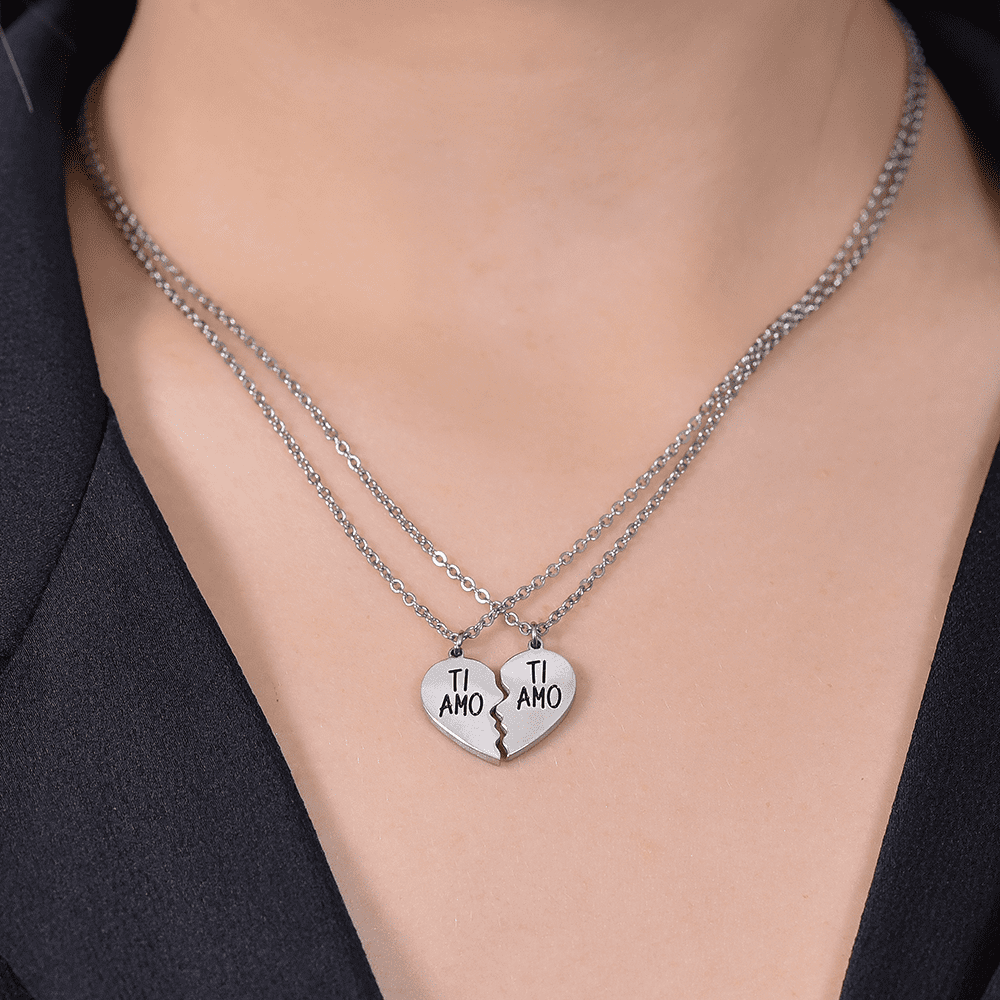 COLLIER COUPLE EN ACIER I LOVE YOU