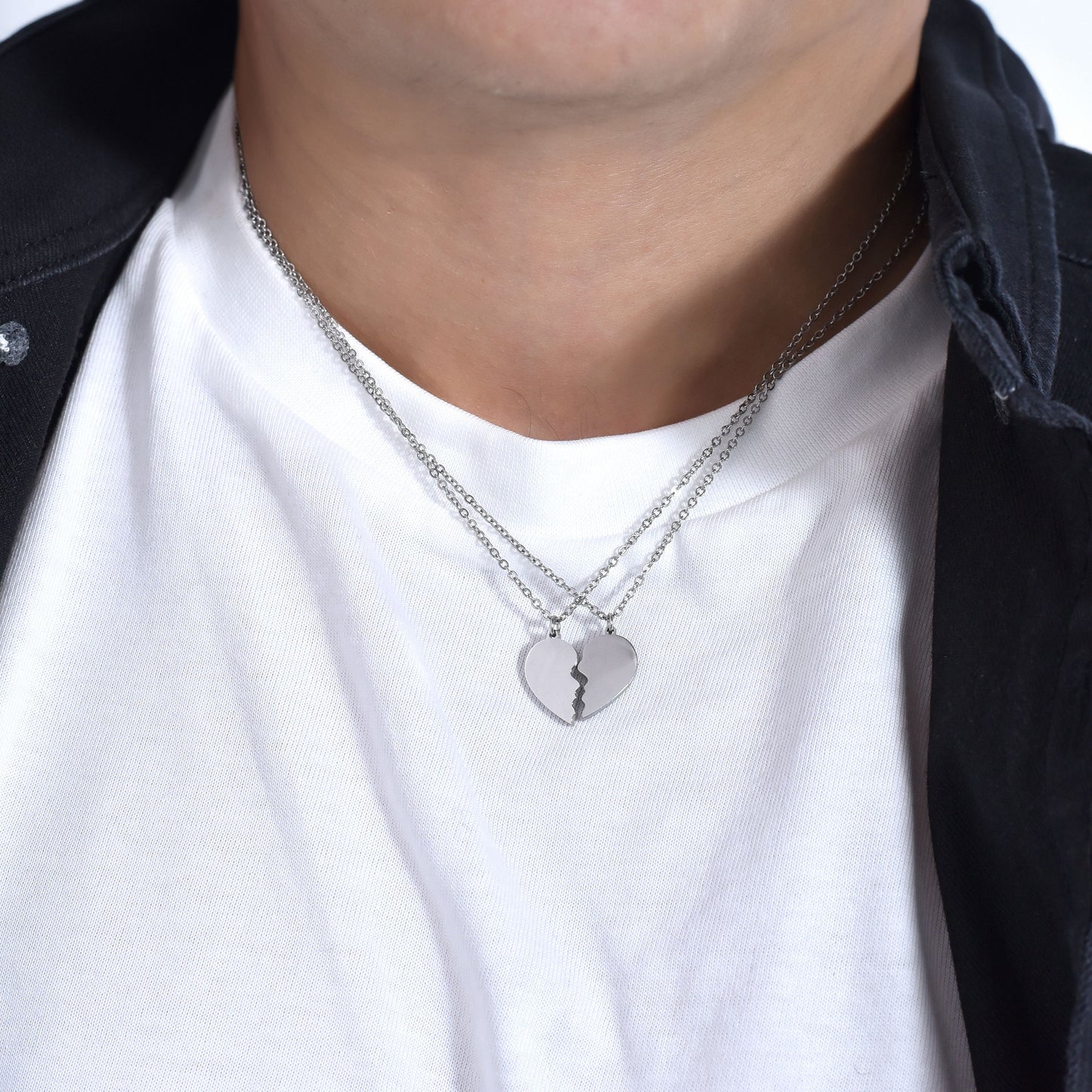 COLLIER COUPLE EN ACIER AVEC COEUR