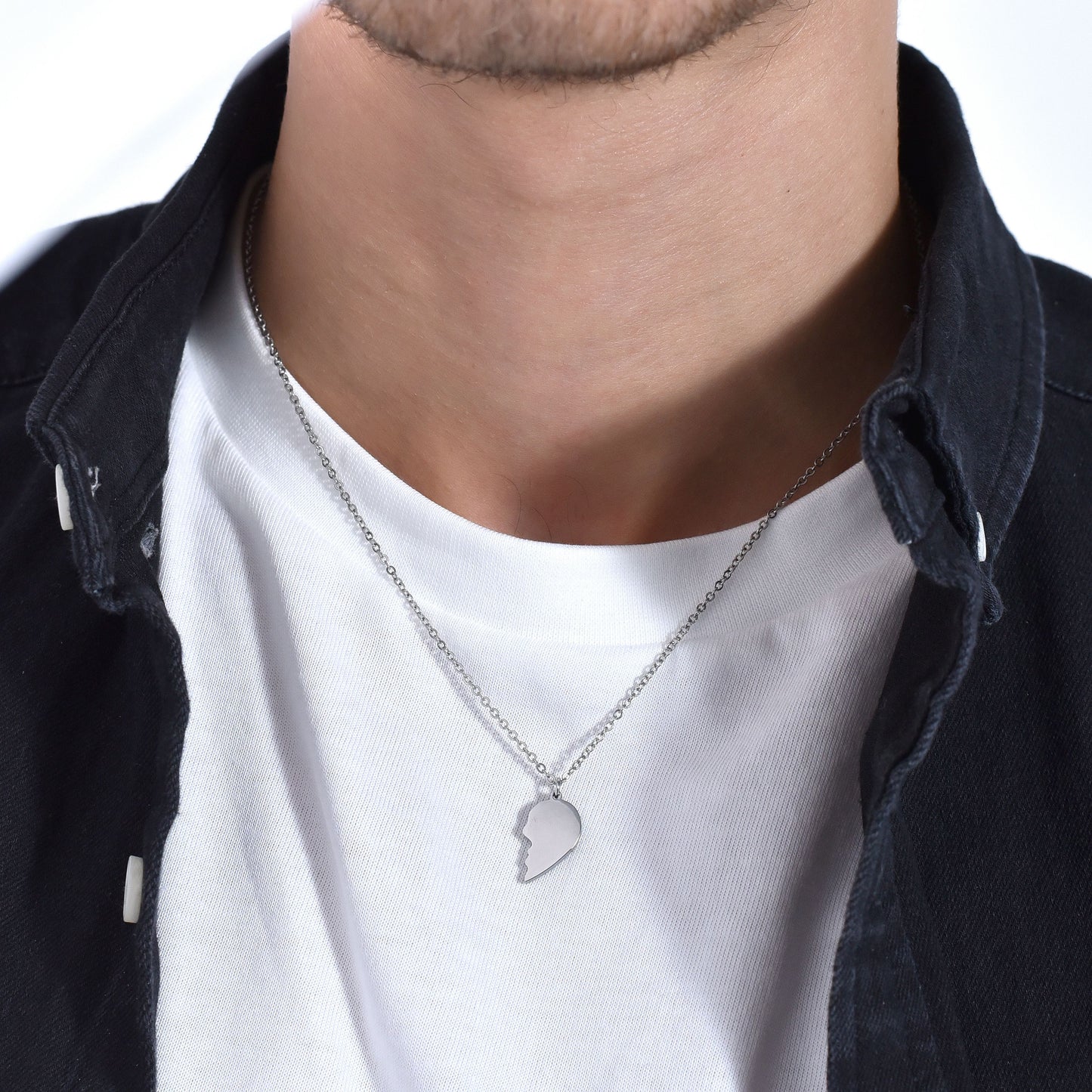 COLLIER COUPLE EN ACIER AVEC COEUR