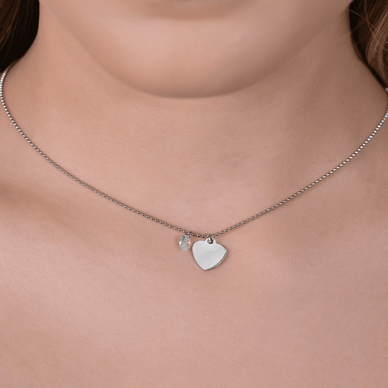 COLLIER FEMME EN ACIER AVEC COEUR ET ZIRCON CUBIQUE BLANC