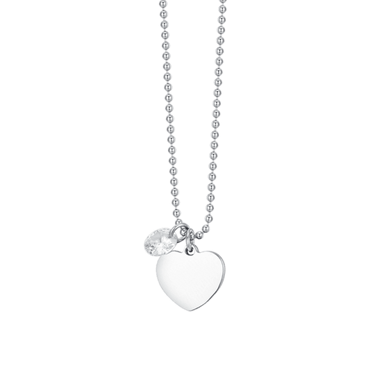 COLLIER FEMME EN ACIER AVEC COEUR ET ZIRCON CUBIQUE BLANC