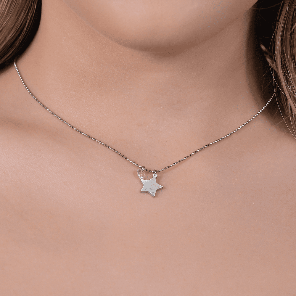 COLLIER FEMME EN ACIER AVEC ÉTOILE ET ZIRCON ROSE